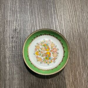 Steinbock Austria Handmade Green Gold Enamel Flowers Small Mini bowl Chickens